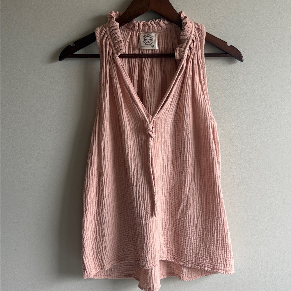 Gauze Tank Top Blush Pink Tie Front Flowy Beach Festival XS/S